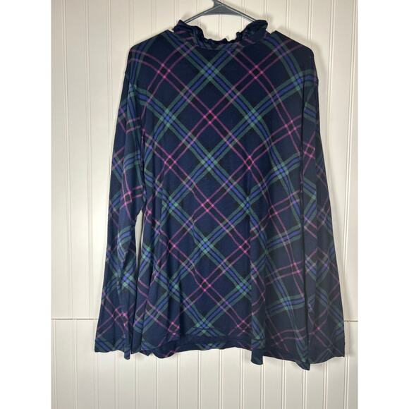 LRL Ralph Lauren Jeans Co Plaid Ruffle long sleeves cotton women’s Top Shirt 3X - Picture 2 of 11